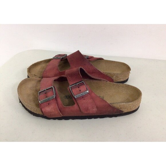 Birkenstock Shoes - Birkenstock Arizona Sandals Red Leather Birko Flat Slide Womens 42